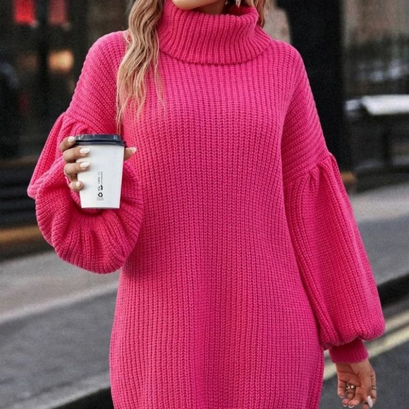 mini turtleneck sweater dress chic pink - Picture 2 of 6
